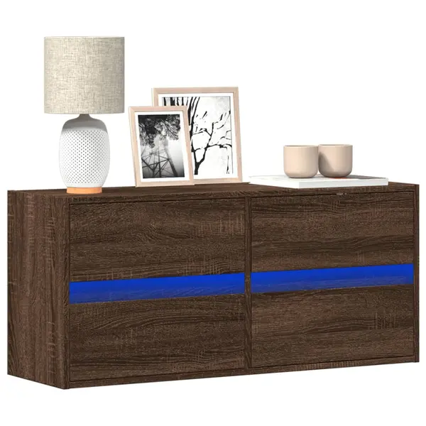 Gossi comoda tv de perete cu lumini led, stejar maro, 100x31x45 cm