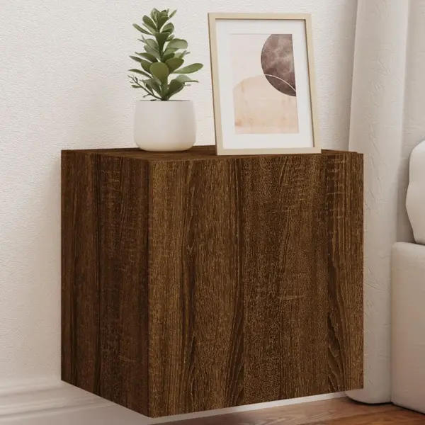 Gossi comoda tv de perete cu lumini led, stejar maro, 40,5x35x40 cm
