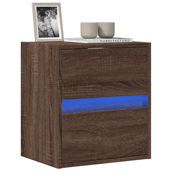 Gossi comoda tv de perete cu lumini led, stejar maro, 41x31x45 cm