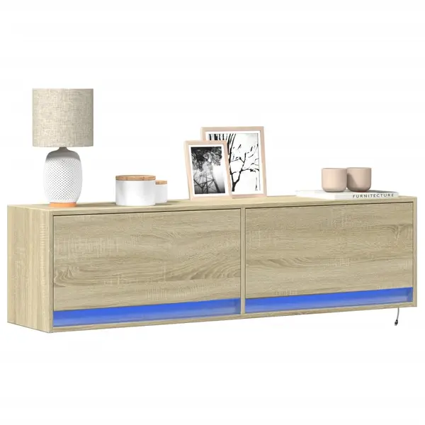 Gossi comoda tv de perete cu lumini led, stejar sonoma, 140x31x38 cm