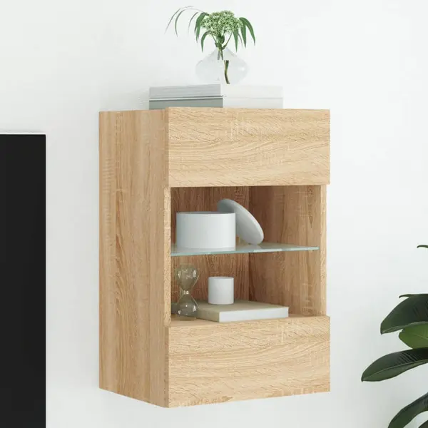 Gossi comoda tv de perete cu lumini led, stejar sonoma, 40x30x60,5 cm