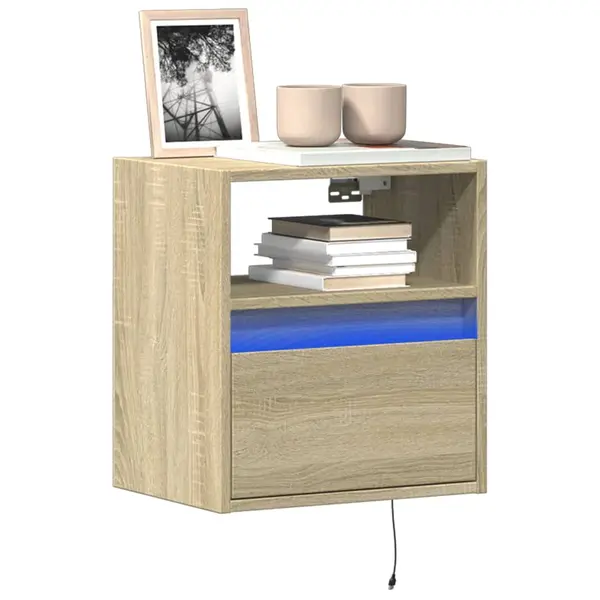 Gossi comoda tv de perete cu lumini led, stejar sonoma, 41x31x45 cm