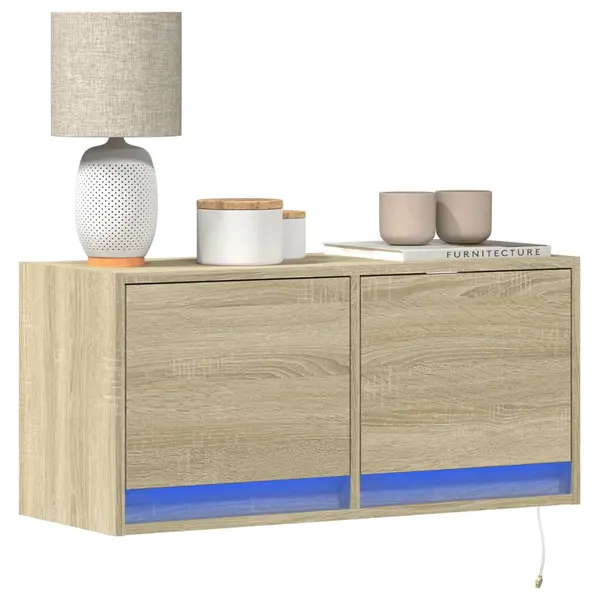 Gossi comoda tv de perete cu lumini led, stejar sonoma, 80x31x38 cm