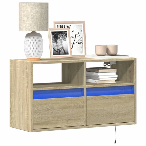 Gossi comoda tv de perete cu lumini led, stejar sonoma, 80x31x45 cm