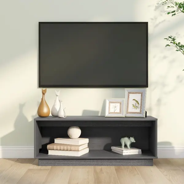 Gossi comoda tv, gri, 90x35x35 cm, lemn masiv de pin