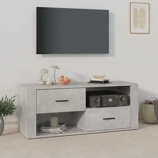 Gossi comoda tv, gri beton, 100x35x40 cm, lemn prelucrat