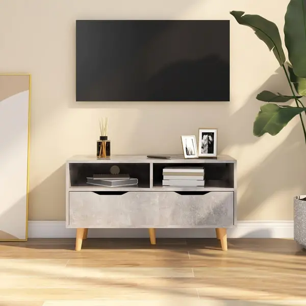 Gossi comoda tv, gri beton, 90x40x48,5 cm, lemn prelucrat