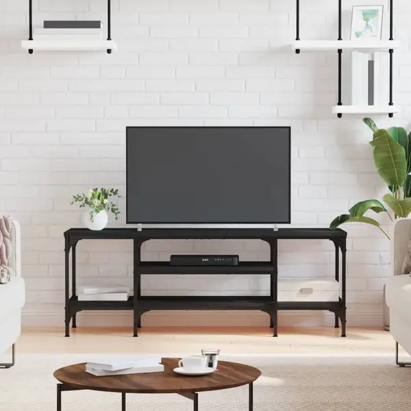 Gossi comoda tv, negru, 121x35x45 cm, lemn prelucrat & fier