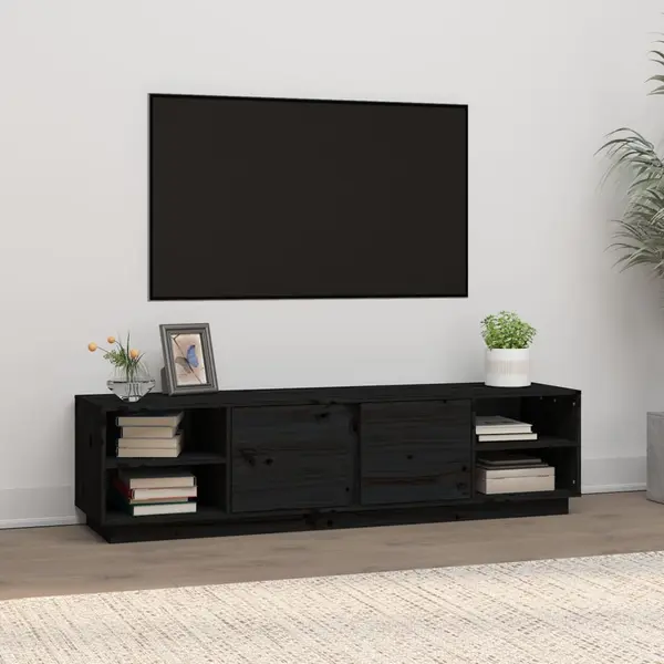 Gossi comoda tv, negru, 156x40x40 cm, lemn masiv de pin