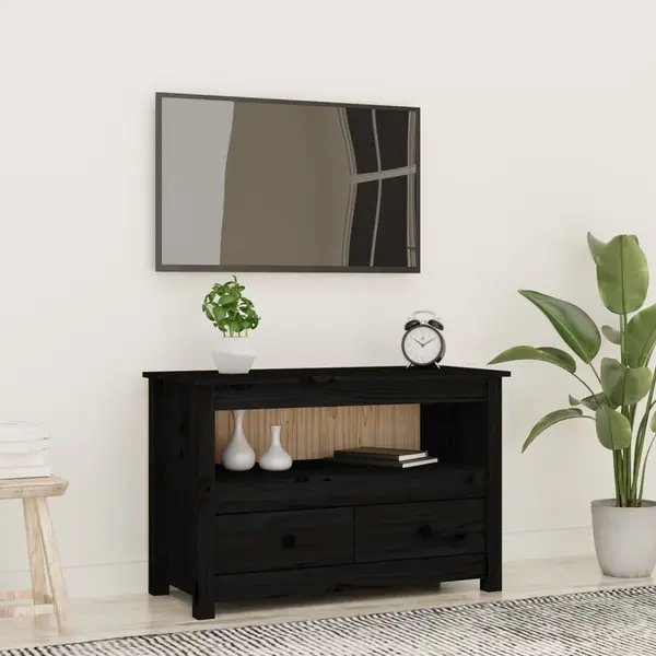 Gossi comoda tv, negru, 79x35x52 cm, lemn masiv de pin