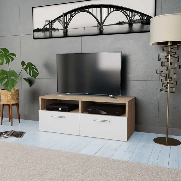 Gossi comoda tv, pal, 95 x 35 x 36 cm, culoarea stejarului si alb