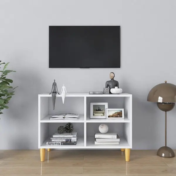 Gossi comoda tv, picioare lemn masiv, alb, 69,5x30x50 cm