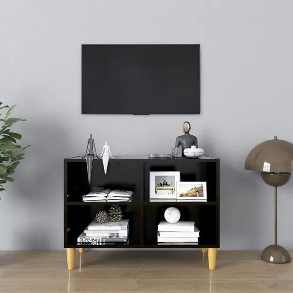 Gossi comoda tv, picioare lemn masiv, negru, 69,5x30x50 cm