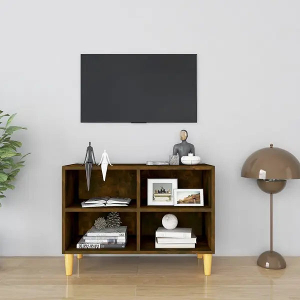 Gossi comoda tv, picioare lemn masiv, stejar afumat, 69,5x30x50 cm