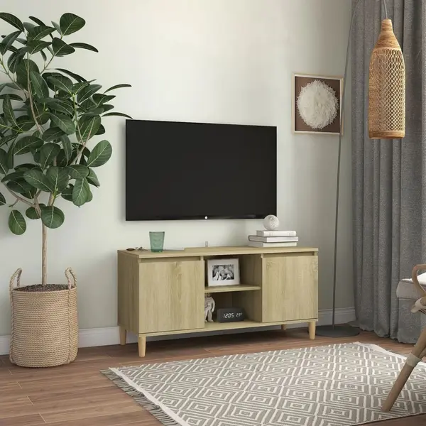 Gossi comoda tv, picioare lemn masiv, stejar sonoma, 103,5x35x50 cm