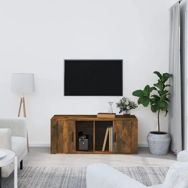 Gossi comoda tv, stejar fumuriu, 100x35x40 cm, lemn prelucrat