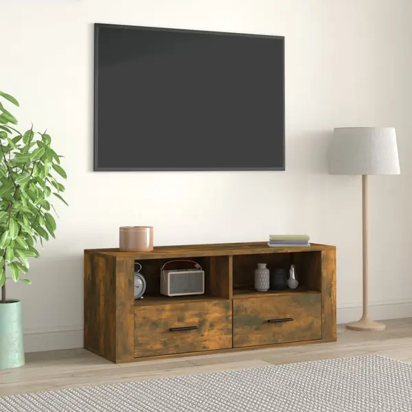 Gossi comoda tv, stejar fumuriu, 100x35x40 cm, lemn prelucrat