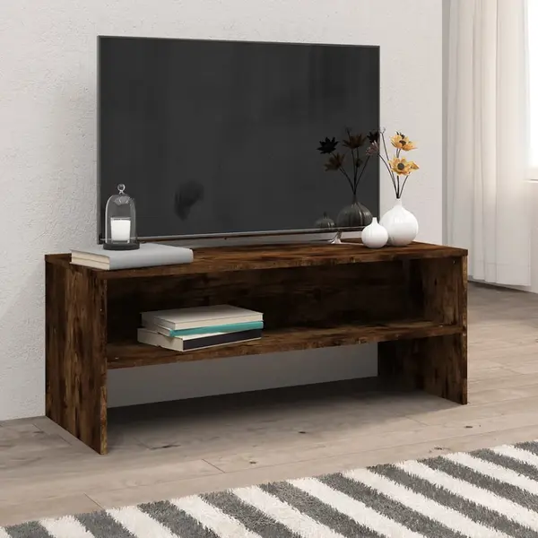 Gossi comoda tv, stejar fumuriu, 100x40x40 cm, lemn compozit