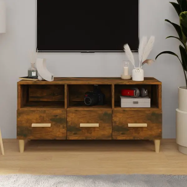 Gossi comoda tv, stejar fumuriu, 102x36x50 cm, lemn compozit