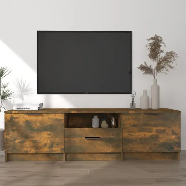 Gossi comoda tv, stejar fumuriu, 140x35x40 cm, lemn prelucrat