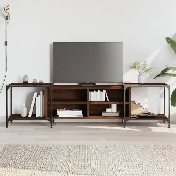 Gossi comoda tv, stejar maro, 203x37x50 cm, lemn prelucrat
