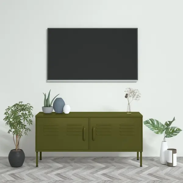 Gossi comoda tv, verde masliniu, 105x35x50 cm, otel