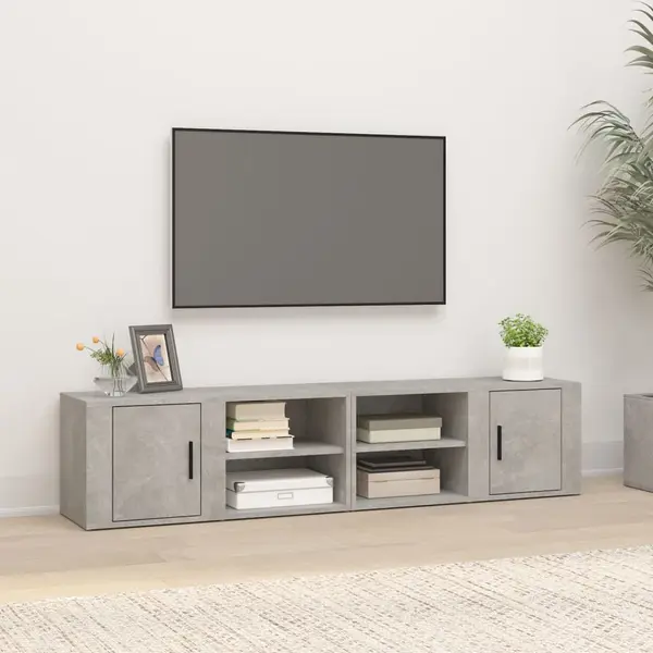 Gossi comode tv, 2 buc., gri beton, 80x31,5x36 cm, lemn prelucrat
