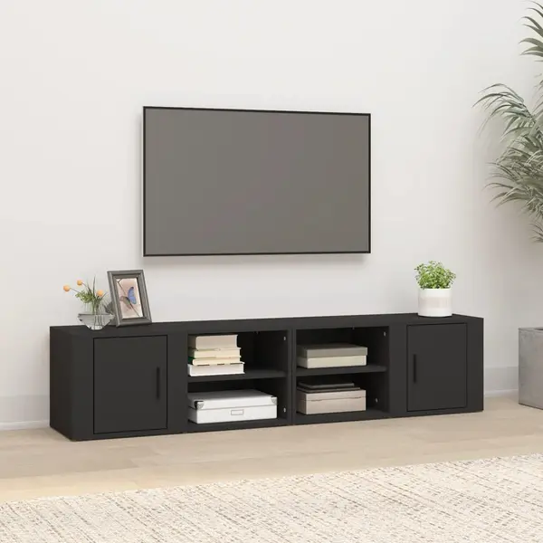 Gossi comode tv, 2 buc., negru, 80x31,5x36 cm, lemn prelucrat