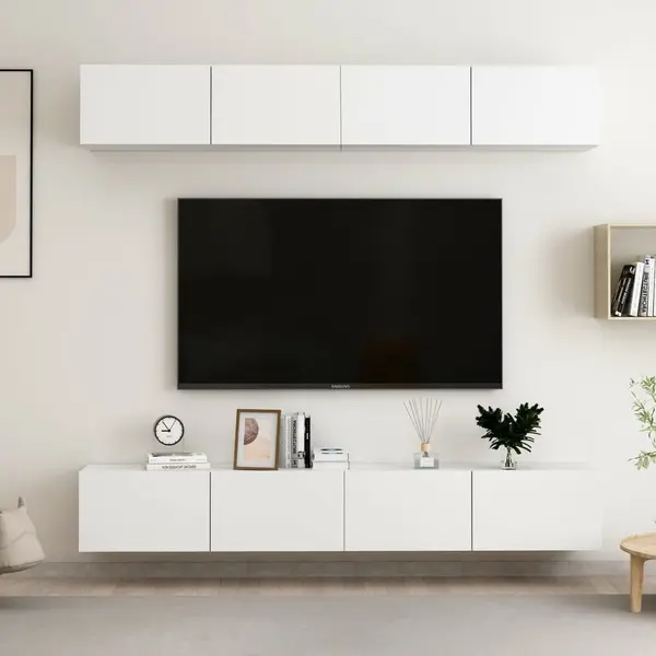 Gossi comode tv, 4 buc., alb, 100x30x30 cm, lemn prelucrat