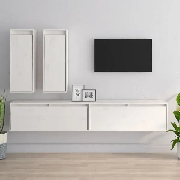 Gossi comode tv, 4 buc., alb, lemn masiv de pin