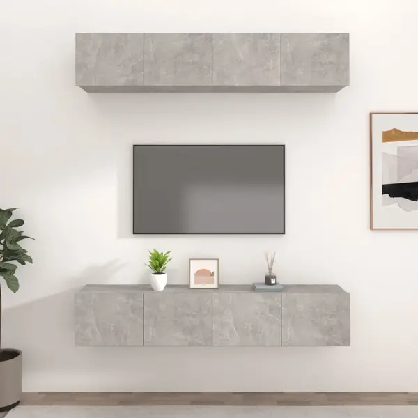 Gossi comode tv, 4 buc., gri beton, 80x30x30 cm, lemn prelucrat