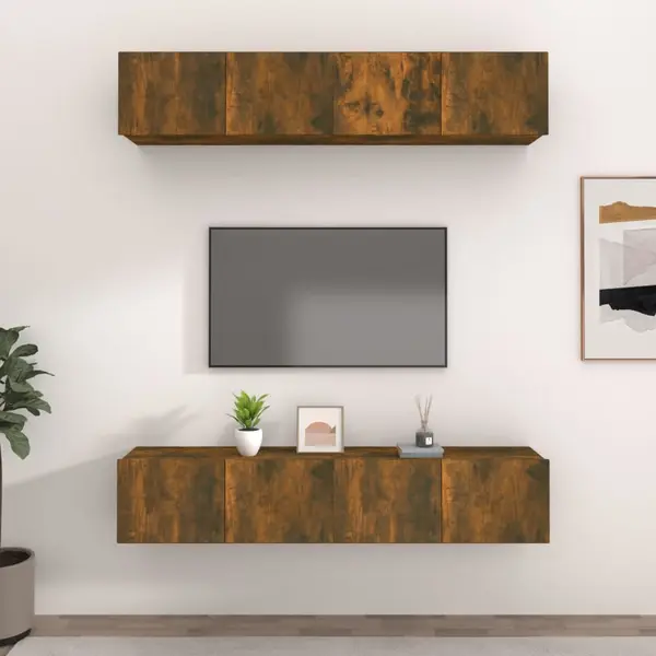 Gossi comode tv, 4 buc., stejar afumat, 80x30x30 cm lemn prelucrat