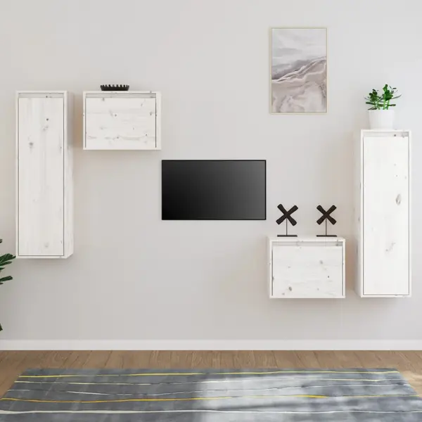 Gossi comode tv, alb, 4 buc., lemn masiv de pin