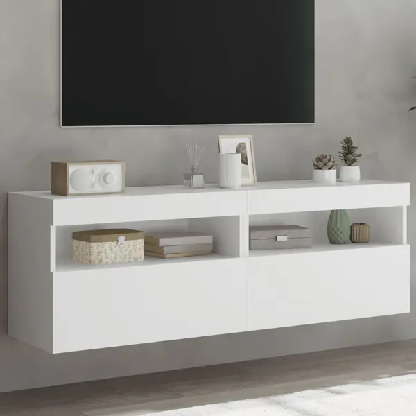 Gossi comode tv de perete cu lumini led, 2 buc., alb, 60x30x40 cm
