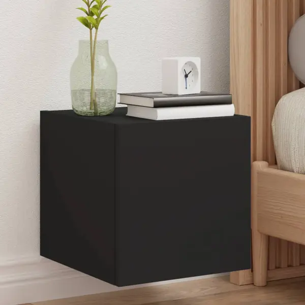 Gossi comode tv de perete cu lumini led, 2 buc., negru, 30,5x35x30 cm