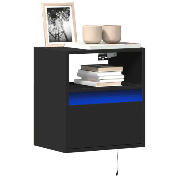 Gossi comode tv de perete cu lumini led, 2 buc., negru, 41x31x45 cm