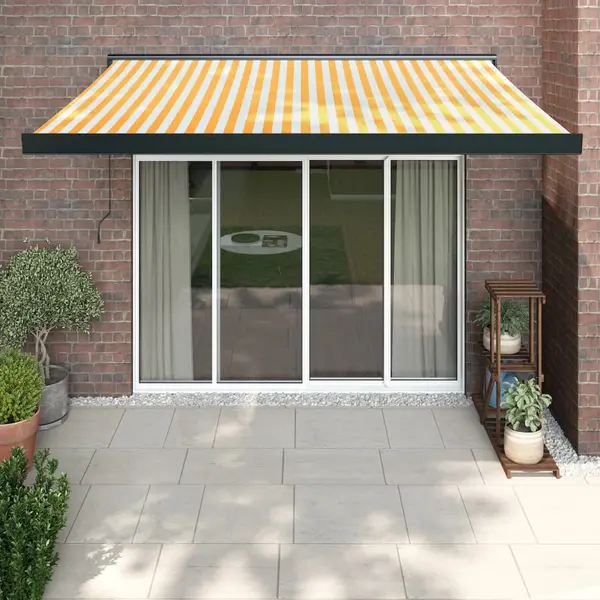 Gossi copertina retractabila, galben/alb, 3,5x2,5 m, textil/aluminiu