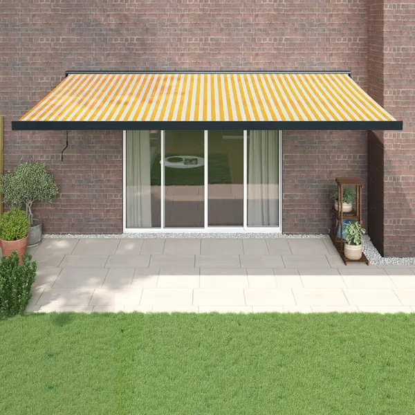 Gossi copertina retractabila, galben/alb, 5x3 m, textil/aluminiu