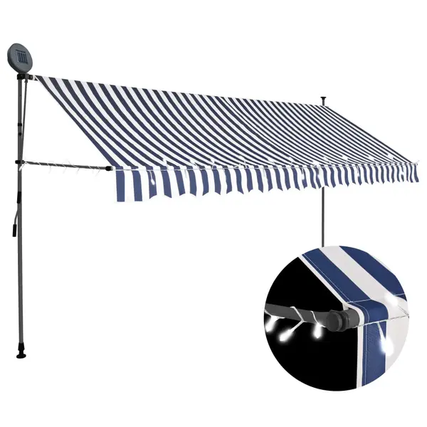 Gossi copertina retractabila manual cu led, albastru & alb, 350 cm