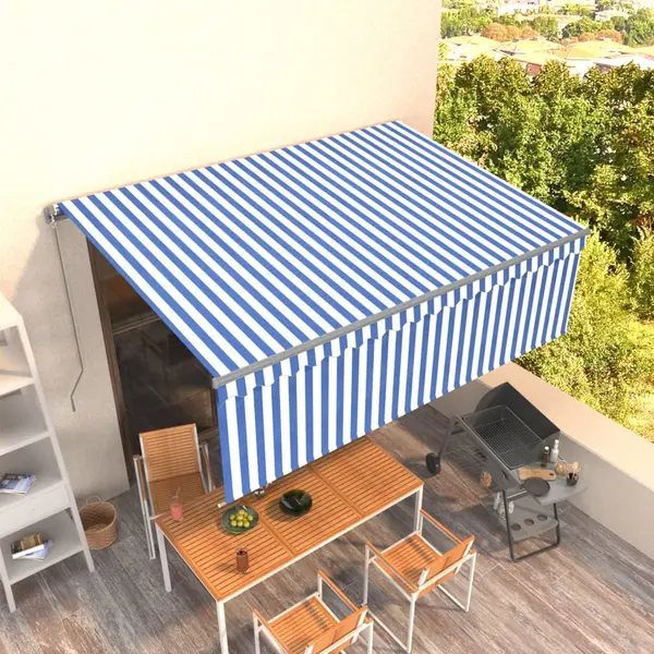 Gossi copertina retractabila manual cu stor, albastru & alb, 4x3 m
