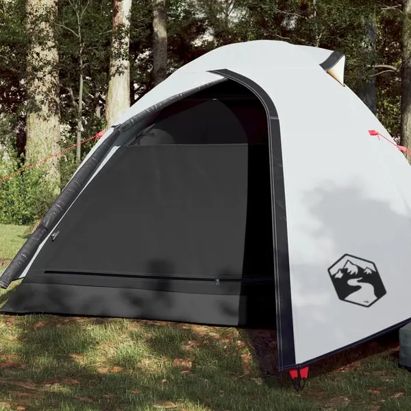 Gossi cort camping cupola 3 persoane alb, tesatura opaca, impermeabil