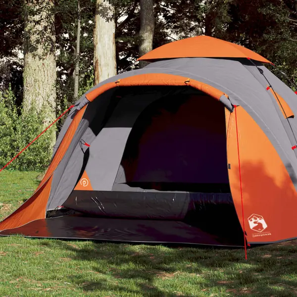 Gossi cort camping cupola 3 persoane, gri/portocaliu, setare rapida