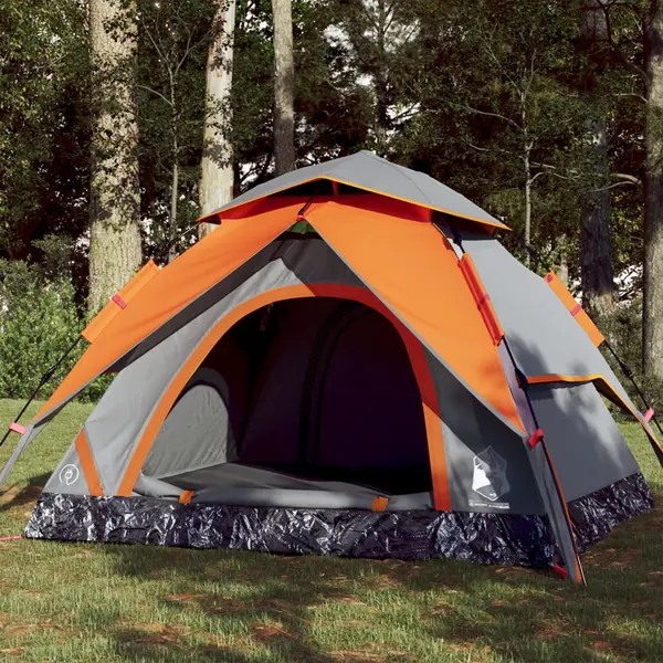 Gossi cort camping cupola 4 persoane, gri/portocaliu, setare rapida