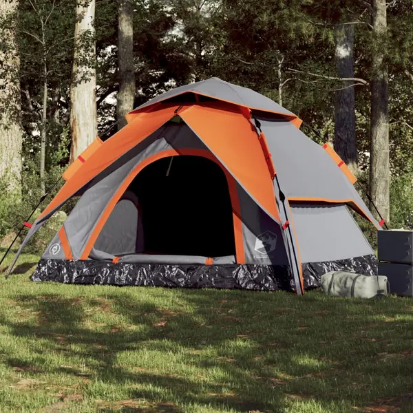 Gossi cort camping cupola 5 persoane, gri/portocaliu, setare rapida
