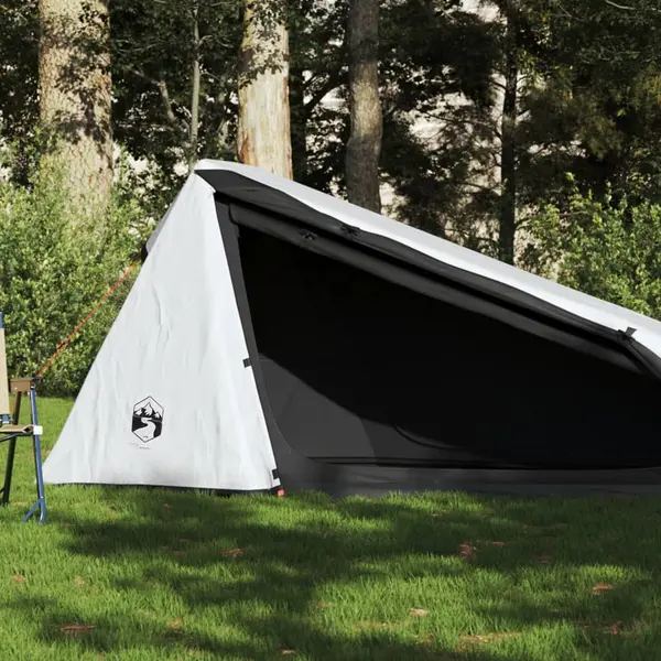 Gossi cort camping tunel 1 persoana, alb, tesatura opaca, impermeabil