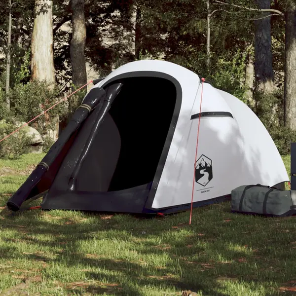 Gossi cort camping tunel 2 persoane, alb, tesatura opaca, impermeabil
