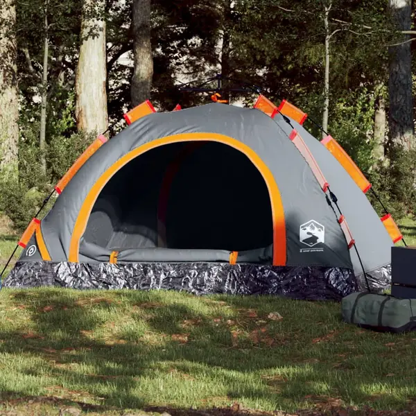 Gossi cort de camping, 3 persoane, gri/portocaliu, setare rapida