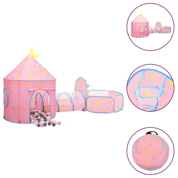 Gossi cort de joaca pentru copii cu 250 bile, roz, 301x120x128 cm
