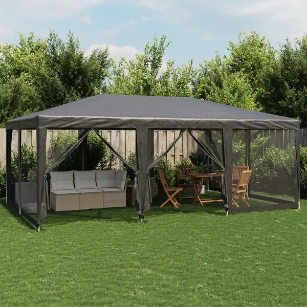 Gossi cort de petrecere cu 10 pereti din plasa, antracit, 6x4 m, hdpe