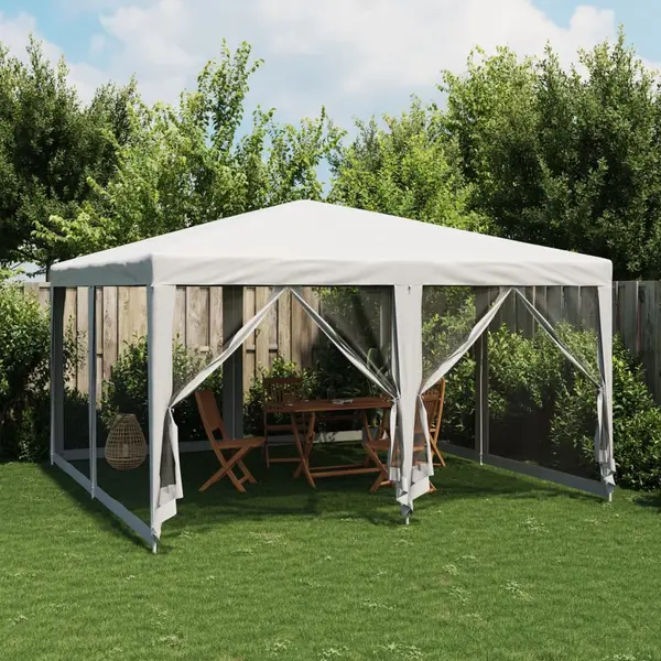Gossi cort de petrecere cu 4 pereti din plasa, alb, 4x4 m, hdpe